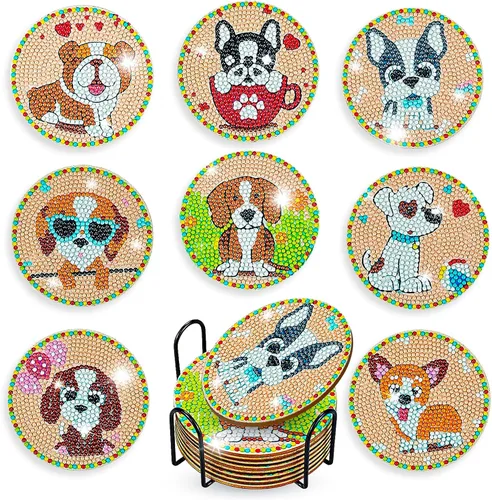 Vista 23 de 6 piezas de posavasos de pintura de diamante Posavasos de arte de diamante Pintura de arte de diamante de trasero de animal Regalo de arte