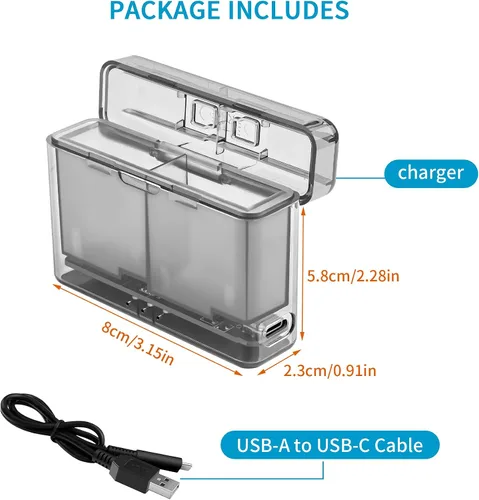 Vista 5 de Cargador de batería dual para GoPro Hero 12,11,10,9 Negro, Go Pro Enduro Baterías USB Estuche de carga con cable USB-C, accesorios de carga rápida