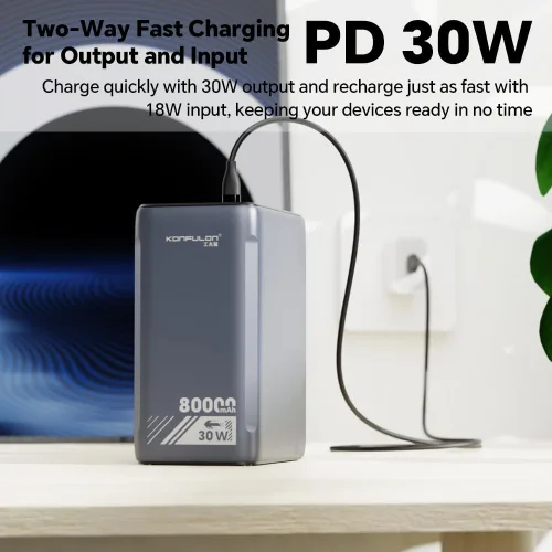 Vista 7 de Batería portátil de 80000 mAh PD de 30 W de alta capacidad, carga rápida, 22.5 W, USB, C, con 5 salidas y pantalla LCD, banco de batería para Gris