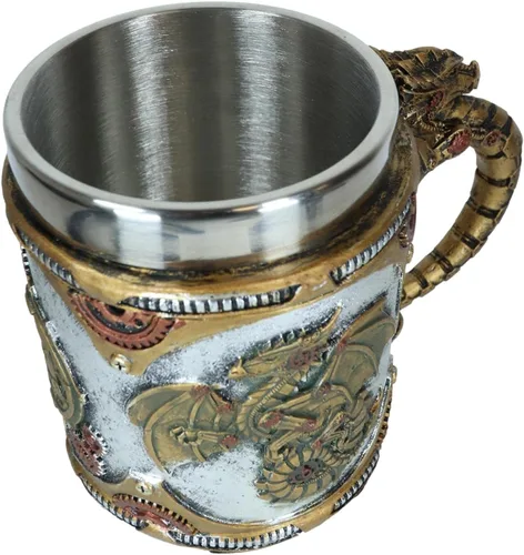 Vista 5 de Ebros Gift Fantasía Golden Steampunk Cyborg Dragón robótico en viaje a la luna Cerveza Stein Tankard Taza de café Calabozos y Dragones Victoriano