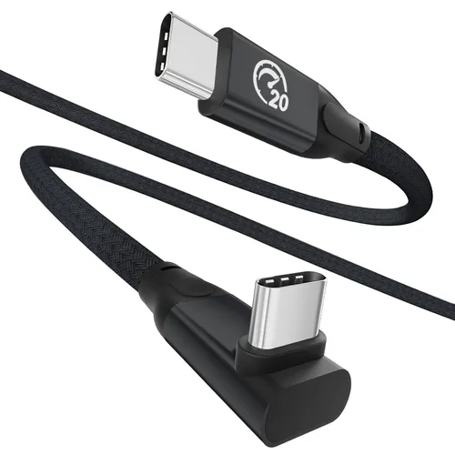 Vista 11 de Cable USB C de 90 grados de 1 pie, cable de datos corto USBC a USBC 3.2 Gris