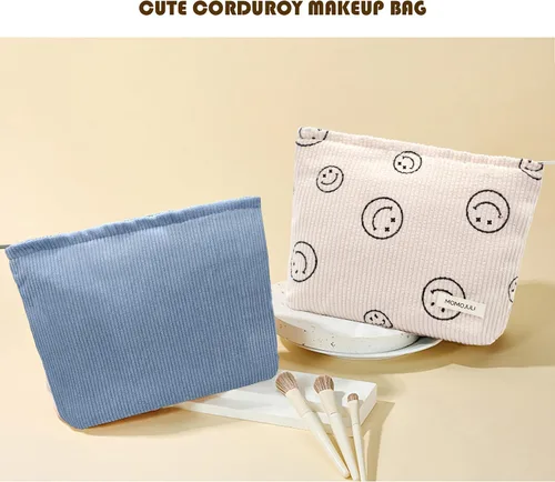 Vista 3 de Bolsa de maquillaje de pana, bolsa cosmestic de gran capacidad para mujeres y mujeres, organizador de maquillaje estético, accesorios con cremallera