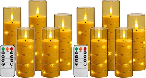 Vista 7 de Da by Paquete de 3 velas cónicas de acrílico transparente rojo sin llama, velas LED parpadeantes de mecha negra con cadena de luces de hadas, velas