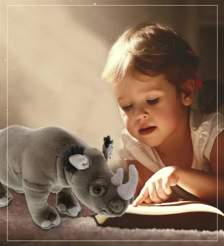 Vista 6 de DolliBu Colección de animales de peluche salvaje, Storytime Buddy Rhino Animal para niños, animales de peluche de safari de felpa de rinoceronte
