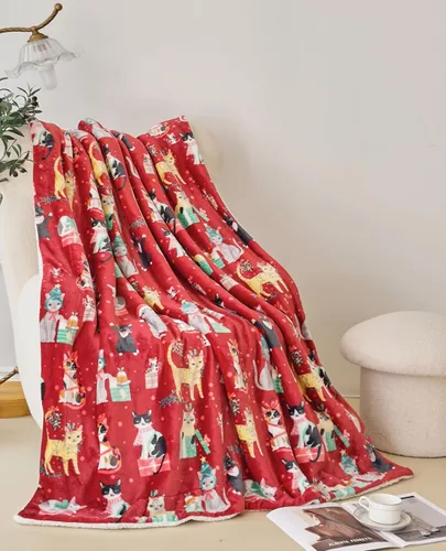 Vista 5 de Elegant Comfort - Manta reversible y ultra suave de franela con forro polar - Manta de sherpa navideña de invierno - Ligera, suave y acogedora