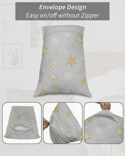 Vista 7 de Fundas de almohada de invierno con copos de nieve de tamaño estándar, 2 paquetes de fundas de almohada suaves para cama, fundas de almohada lumbar