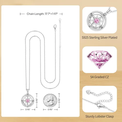 Vista 60 de Peeshow Collar para mujer, brújula, piedra natal, joyería de cumpleaños, aniversario, ideas para su novia, regalo romántico de amor en Navidad, día