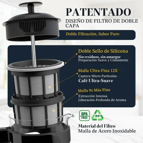 Vista 3 de ESPRO P3 Cafetera de prensa francesa, 17 onzas, negro, prensa de filtro doble micro Grit-Free Coffee Press, Thicker Borosilicate Heat Resistant