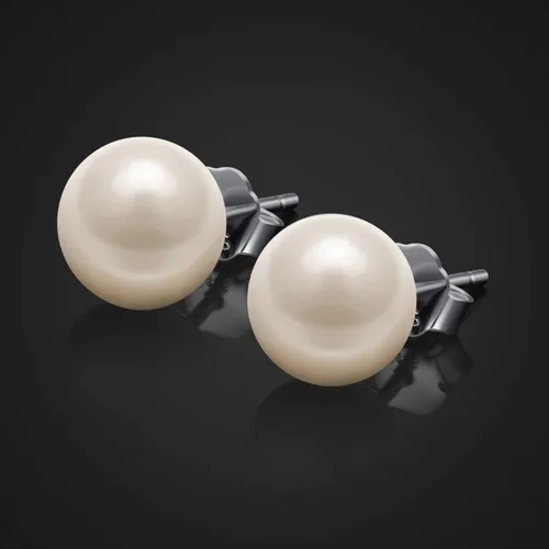 Vista 2 de Jewlldeen Pearl Earrings for women,Plated Sterling Silver 925 Studs, Round Stud Jewelry,Simulated Shell Pearl Earrings