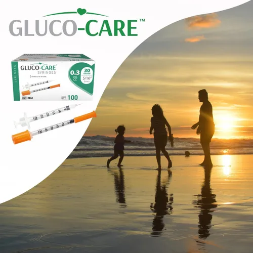 Vista 7 de GLUCO-CARE - Jeringas de 0.3 ml/cc, 30G x 5/16’’ (8mm), tapa naranja, 100/caja