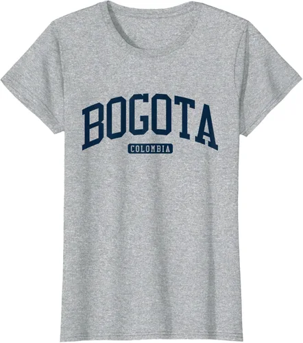 Vista 31 de Bogotá Colombia College University Style Camiseta azul marino, Blanco