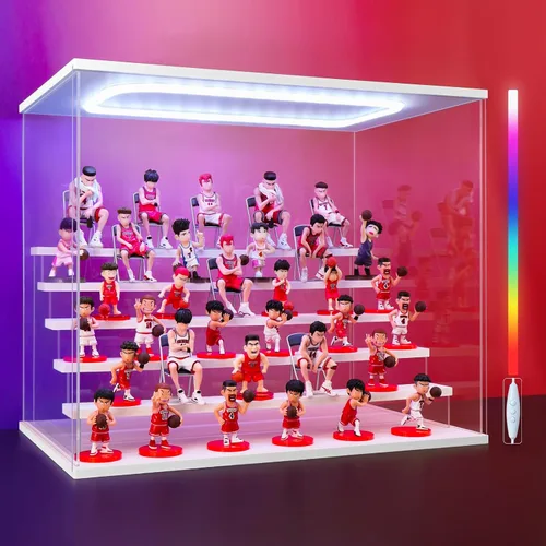 Vista 20 de Vitrina de acrílico transparente para figura de acción Pop Mart, vitrina Funko Pop a prueba de polvo con iluminación, múltiples capas para Rosa