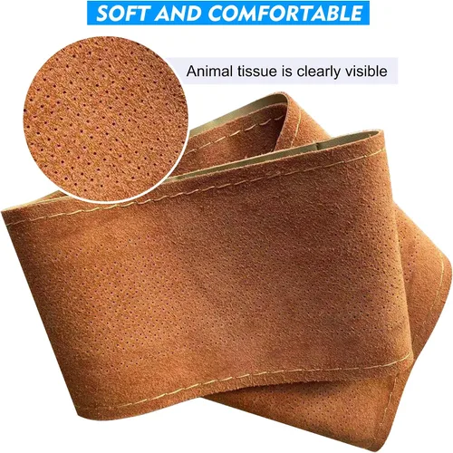 Vista 4 de Carodi Funda de volante de piel, diseño transpirable y antideslizante, sensación suave y cómoda, universal, 15 pulgadas, para auto, con costura Beige