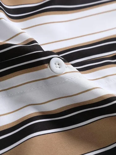 Vista 4 de SHENHE Conjunto de 2 piezas para hombre, camisa de manga corta y pantalones cortos a rayas