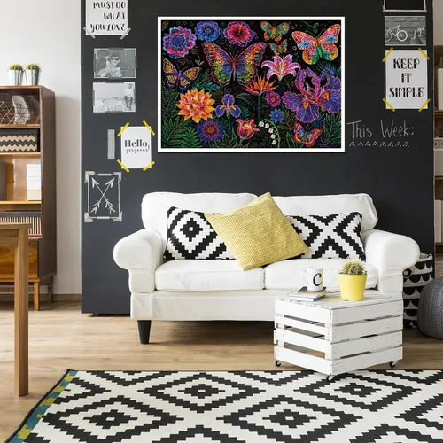 Vista 5 de Colorful Flower Butterfly Neon Art Jigsaw Puzzles 1000 Pieces for Adults
