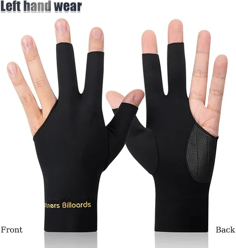 Vista 5 de Guante de taco de billar con 3 dedos para mano izquierda, 3 unidades, para hombre y mujer, para tiradores, carom, piscina, snooker, deporte, rojo