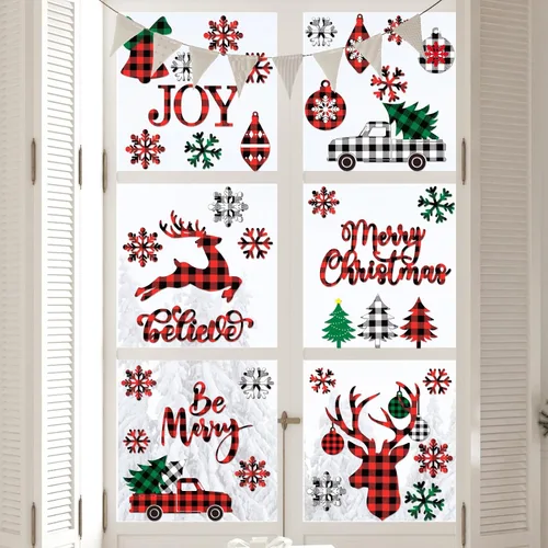 Vista 6 de Calcomanías de Navidad para ventana, diseño de búfalo navideño, calcomanías de ventana extraíbles, decoración de ventanas para invierno, Navidad