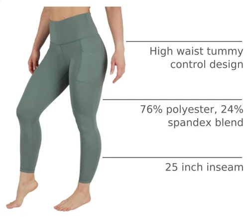 Vista 4 de 90 Degree By Reflex - Leggings de control abdominal, cintura alta, a prueba de sentadillas, para mujer, para entrenamiento, correr, yoga Bay Leaf