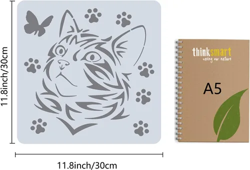 Vista 2 de GORGECRAFT Plantillas grandes de gato de 12 x 12 pulgadas, reutilizables, plantillas de animales para pared del hogar, mariposa, pata de gato