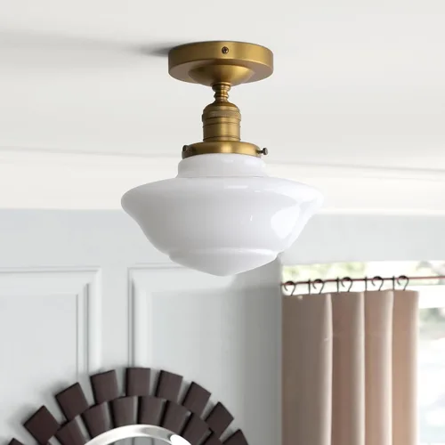 Vista 4 de Pathson Vintage Flush Mounted Ceiling Lighting with Milk White Glass Shade, Mid-Century Style Ceiling Light Fixture for Hallway Foyer Loft Living