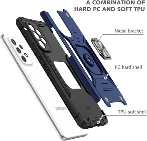 Vista 4 de HNHYGETE Funda para teléfono Galaxy A53 5G con protector de pantalla, soporte giratorio de grado militar de 360° [resistente] a prueba de golpes