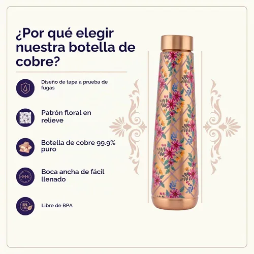 Vista 2 de Pure Copper Water Bottle - 32 Oz - Handcrafted Ayurvedic Vessel Royal Fuchsia