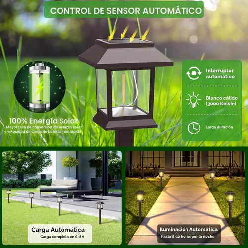 Vista 4 de Benany Luces solares para exteriores, paquete de 12 luces solares impermeables para caminos, iluminación de paisaje para camino, pasarela, césped