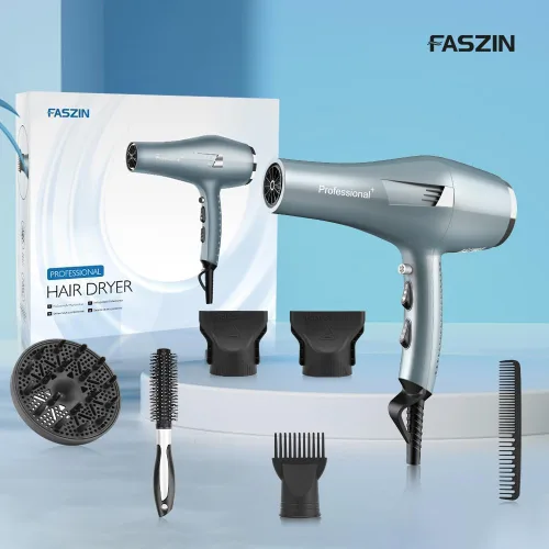 Vista 7 de Secador de Pelo Iónico para Salón, Profesional con Motor de CA, Secado Rápido con 2 Velocidades, 3 Ajustes de Calor, Botón de Enfriamiento, con Gris