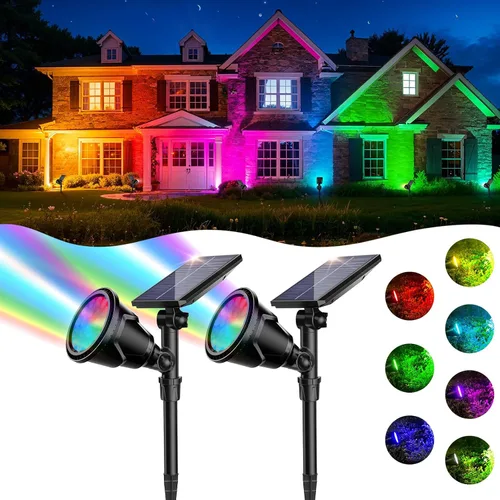 Vista 10 de ROSHWEY Focos solares para exteriores, focos de 600 lúmenes, impermeables, iluminación exterior de inundación para entrada, patio, jardín, paisaje