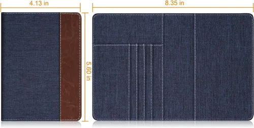 Vista 5 de Fintie - Funda para tarjetas y pasaporte, de piel sintética, bloqueo RFID, cartera de viajes (mezclilla índigomarrón)