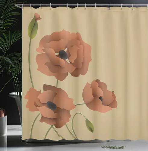 Vista 3 de Ambesonne Cortina de ducha floral, flores de amapola, pétalos vívidos, brotes de pureza pastoral, diseño de madre tierra, naturaleza, juego