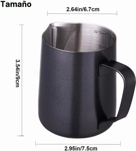 Vista 3 de Jarra espumadora de leche espresso de 12 oz/20 onzas, jarra espumadora de leche de acero inoxidable 304 para hacer café, café con leche, arte