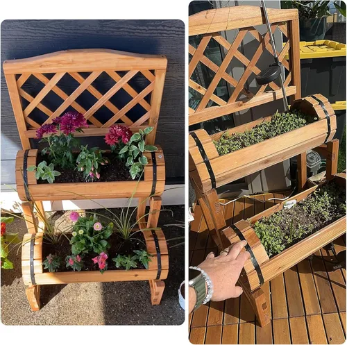 Vista 4 de kinbor Cama de jardín elevada de madera para exteriores, jardinera elevada, maceta con enrejado, cama de jardín elevada para jardinería, verduras