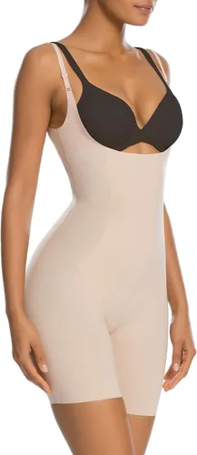 Vista 2 de SHAPERX Fajas moldeadoras con control de abdomen para mujer sin costuras busto abierto pantalones cortos moldeadores de cuerpo a medio muslo