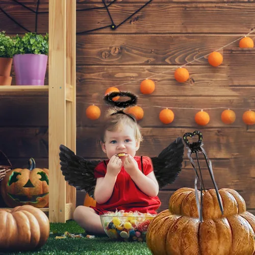 Vista 4 de Black Angel Wings Set,3PCS Halloween Angel Costume, Black Angel Accessories Set Halloween Angel Costume for Halloween Christmas Party (Black)