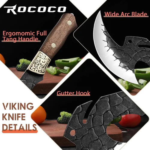 Vista 3 de ROCOCO Cuchillo de cuchillo vikingo para cumpleaños, diseño de hacha