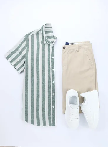 Vista 183 de JMIERR Camisas de vestir a rayas con botones y manga corta para hombre