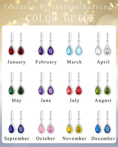 Vista 6 de Aretes colgantes de diamantes para mujer, chapados en plataoro, con diamantes de imitación, juego de aretes de lágrima colgantes, piedra natal