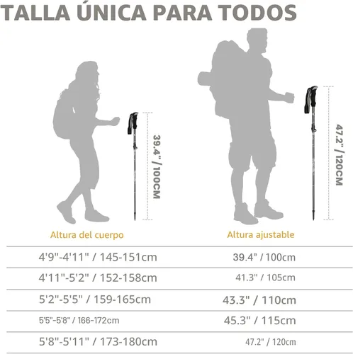 Vista 4 de Covacure Bastones de senderismo plegables de aluminio ligero 7075 bastones Negro (39.4-47.2 in)