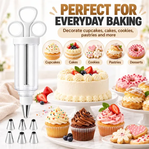Vista 6 de Stainless Steel Cake Decorating Gun Kit with 6 Icing Piping Tips，S+L