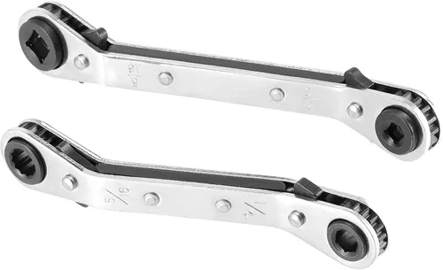 Vista 5 de HOZEON 4 herramientas de llave de servicio HVAC, llave curva de trinquete con adaptador de broca hexagonal, juego de llaves de servicio