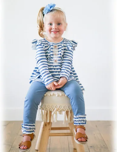 Vista 2 de HINTINA Conjunto de ropa de 2 piezas para niña pequeña con volantes y manga larga