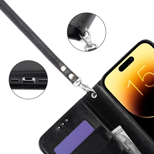 Vista 8 de Funda tipo cartera desmontable Bocasal para iPhone 15 Pro Max con bloqueo RFID, ranuras para tarjetas, soporte magnético, cuero PU premium, atril
