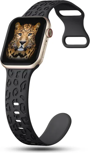 Vista 3 de CreateGreat - Paquete de 4 bandas grabadas con diseño de leopardo compatibles con Apple Watch para mujeres de 38mm 40mm 41mm 42mm 44mm 45mm 46mm