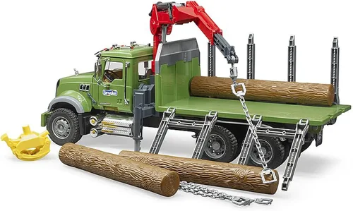 Vista 4 de Camión de madera de granito MACK con grúa de carga y 3 troncos