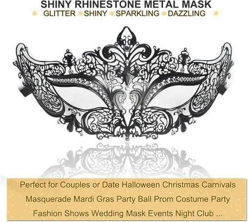 Vista 2 de Máscara de mascarada para parejas, mujeres, con diamantes de imitación de metal, veneciano, bonita fiesta de noche, baile de graduación, máscara