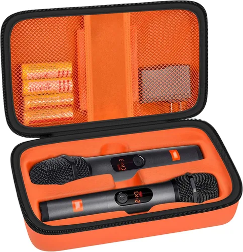 Vista 8 de Funda de micrófono inalámbrico compatible con el sistema de dos micrófonos inalámbricos JBL, bolsa de viaje de mano con micrófono dual para cantar