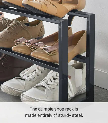 Vista 8 de Yamazaki Inicio Zapatero Expandible, Metal, Acero Ajustable Talla única Negro Adjustable shoe rack with an expanding design. Steel design adapts