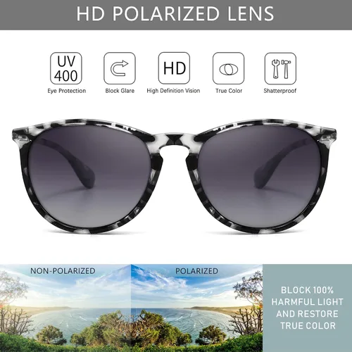 Vista 2 de SUNGAIT Gafas de sol redondas vintage para mujeres y hombres, estilo clásico retro