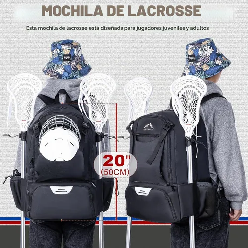 Vista 6 de Mochila para lacrosse GoHimal extra grande con soporte para palo de arrastre L-negro